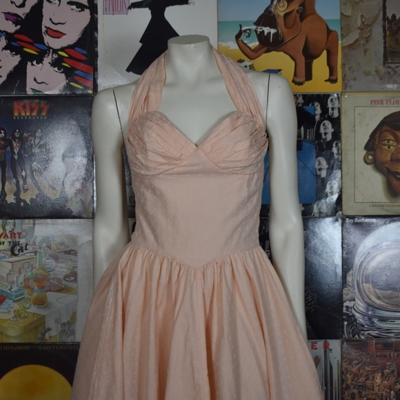 SOLD Vintage 60s Polka Dot Halter Pinup Midi Dress - Picture 2 of 8